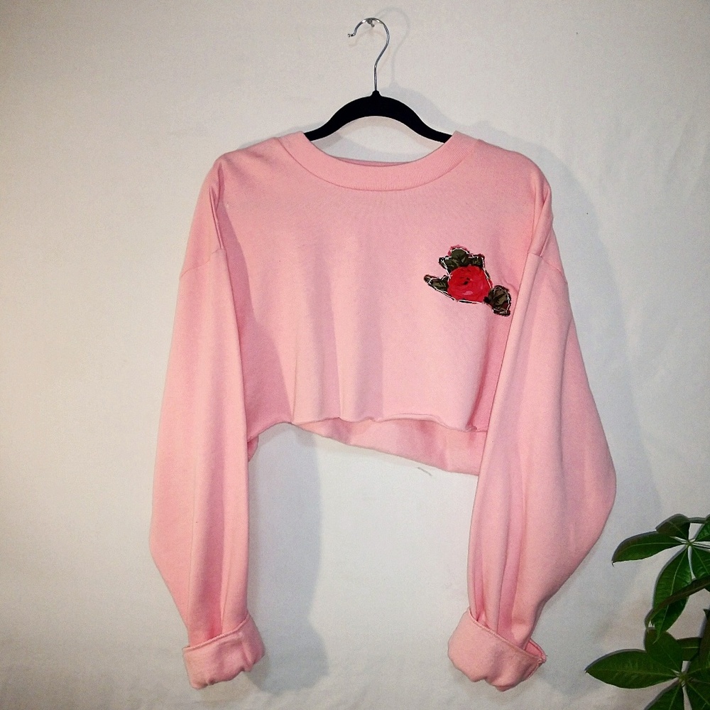 Upcycled Pink rose Crew